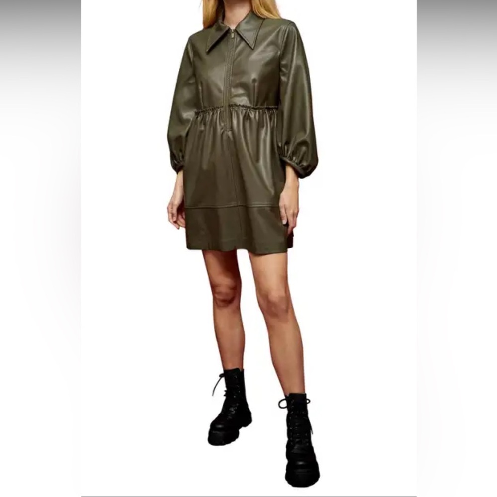 Topshop Olive Faux Leather Dress